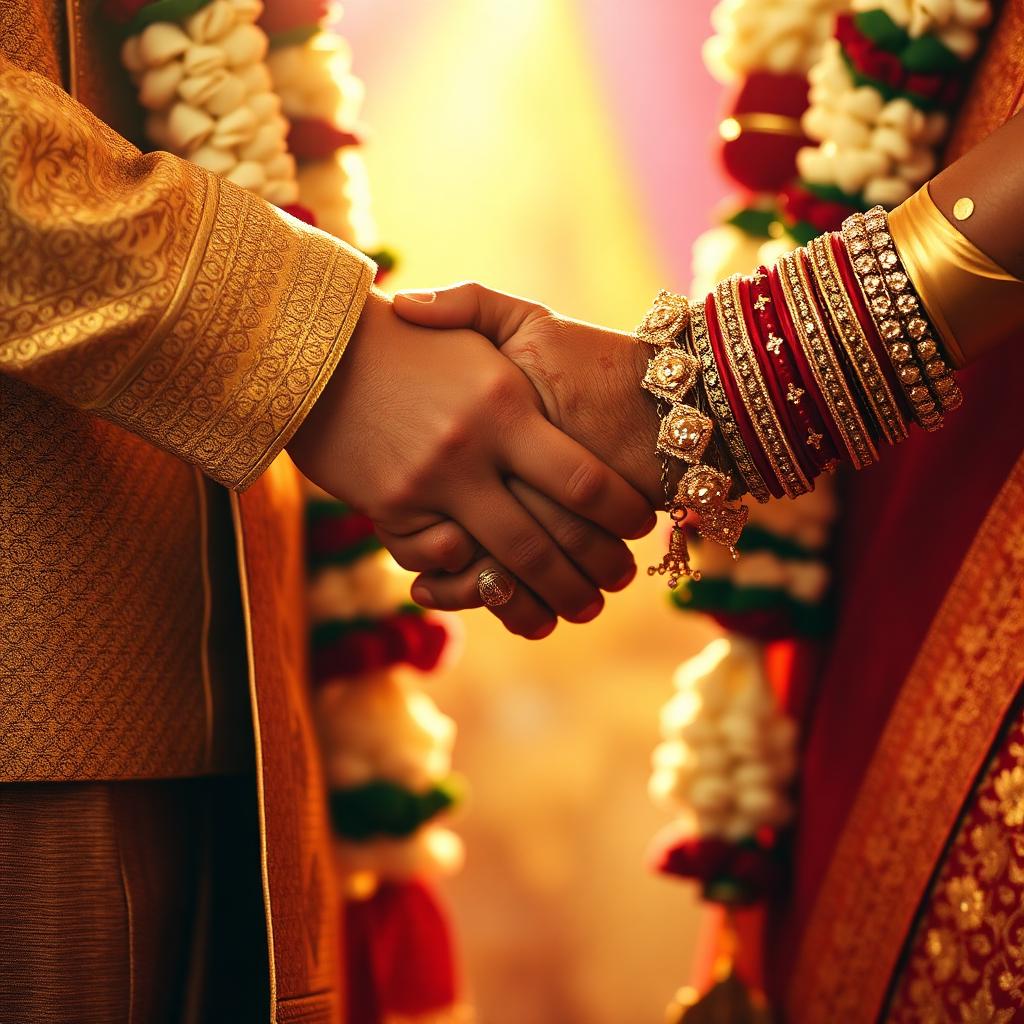Bride and groom exchanging garlands