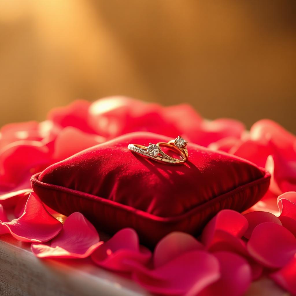 Engagement rings on velvet cushion